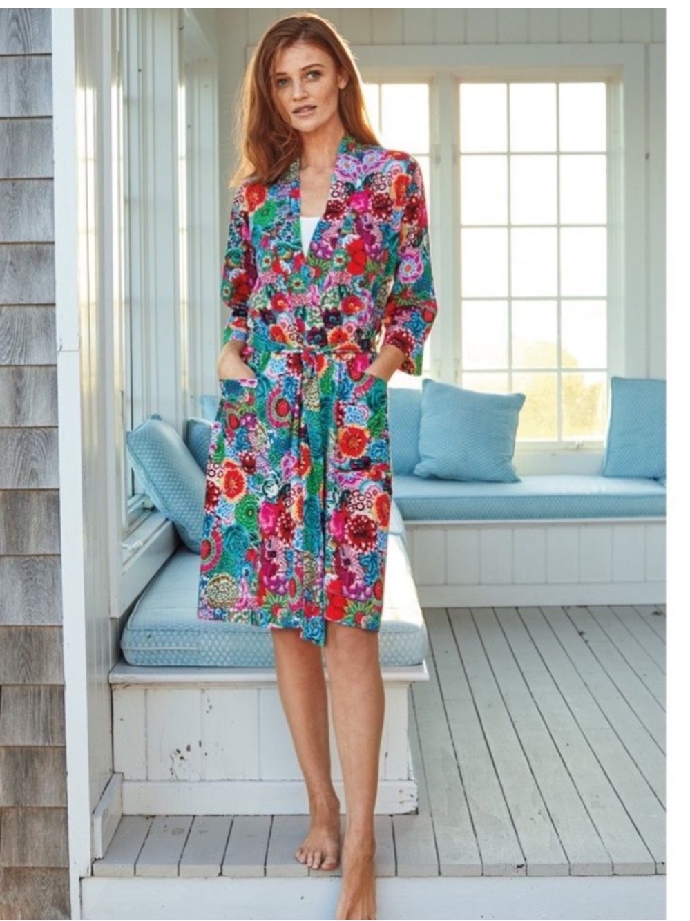 Peruvian Connection Kaffe Fassett Floral Jardin Robe 100% Pima Cotton Large
